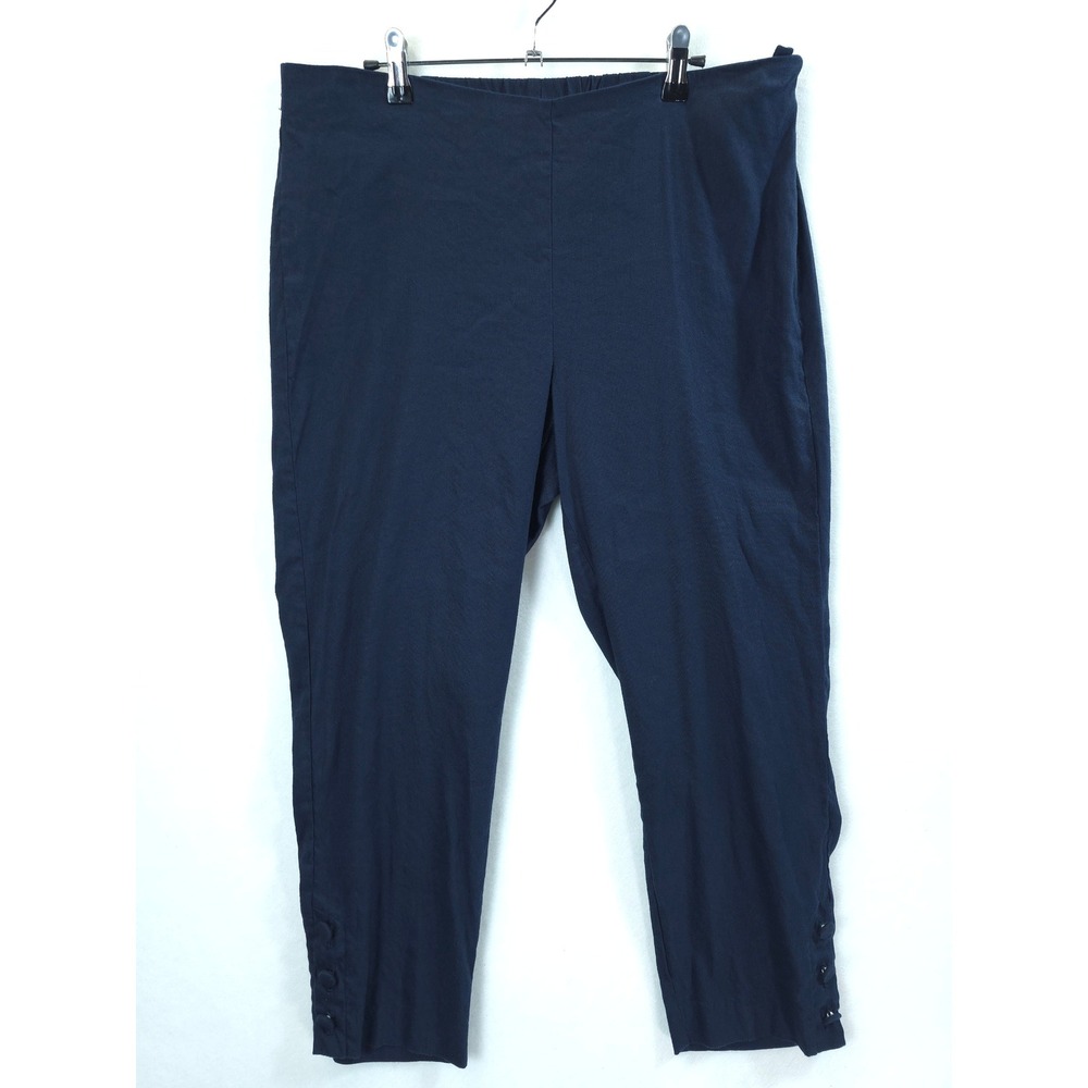 J. Jill Crop Pants Linen Stretch Button Hem Navy Women L Coastal Chic Lagenlook